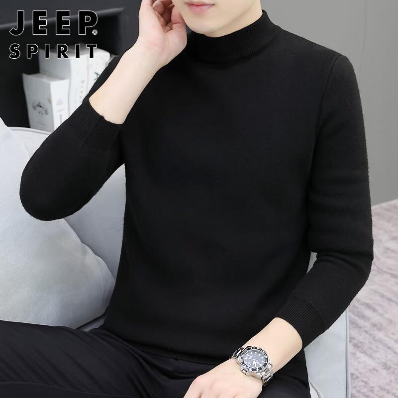 JEEP SPIRIT Men's Half-High Collar Integrated Fleece Sweater