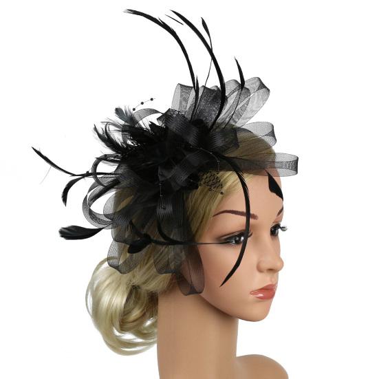 Feather Mesh Solid Color Fascinator Hat Hair Clip Women Cocktail Wedding Party Bridal Hat Fascinator Hair Accessories