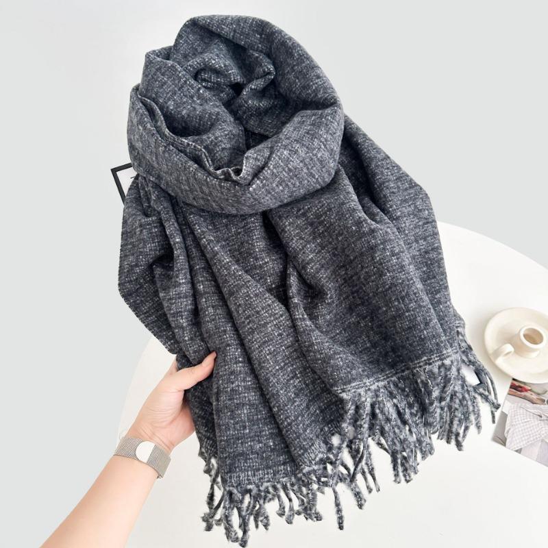 New Solid Color Scarf Couple Winter Shawl Dual-purpose Warm Long Thickened Fringed Scarf