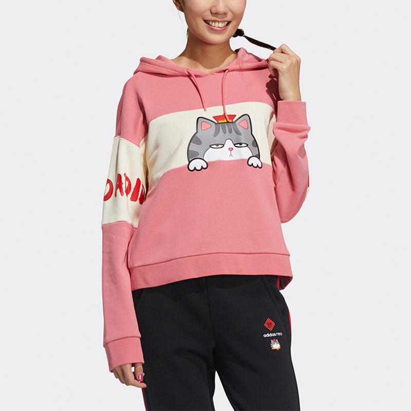 Adidas Женский пуловер с капюшоном Neo CNY Series Emperors Rest, пурпурный GP5737, с контрастным принтом