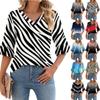 Women's Casual 3/4 Sleeve Top Summer V-neck Puffy Sleeve T-shirt Top