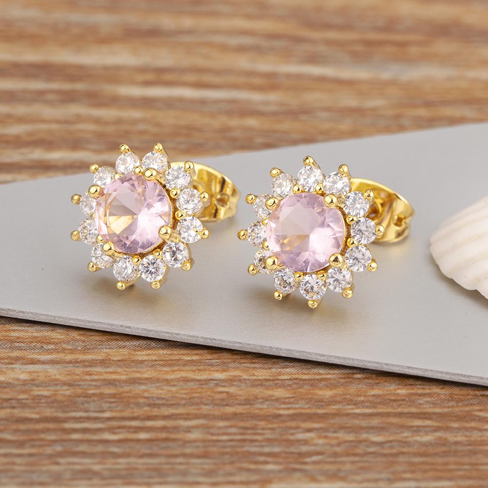 Nidin Korea Popular Flower Shape Inlaid Zircon Stud Earrings For Women Girls Daily Party Ear Jewelry Accessories Birthday Gift