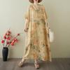 2025 Лето Плюс Размер Новое Платье Женское Винтаж Длинное Повседневное Свободное Базовое Платье С Принтом V-образным Вырезом Макси