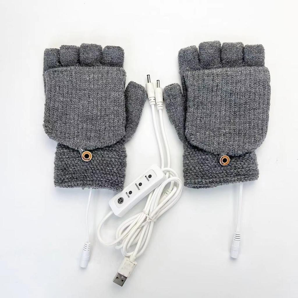 USB однотонные электрические перчатки для обогрева, полуручная вязка, качественные утолщенные зимние теплые перчатки для обогрева