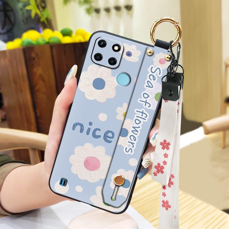 Dirt-resistant Fashion Design Phone Case For OPPO Realme C21Y/C25Y Waterproof Phone Holder Wrist Strap Kickstand Lanyard
