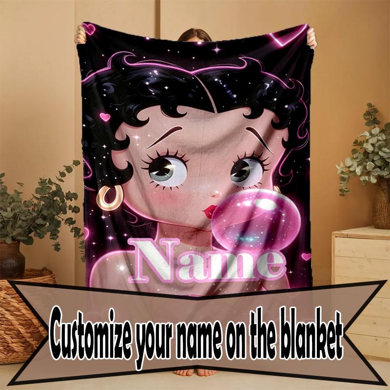 Custom Name Personalized Betty Boop Print Blanket, Home Decor, Bedroom, Sofa, Camping, Couch, Gifts for Birthday Christmas