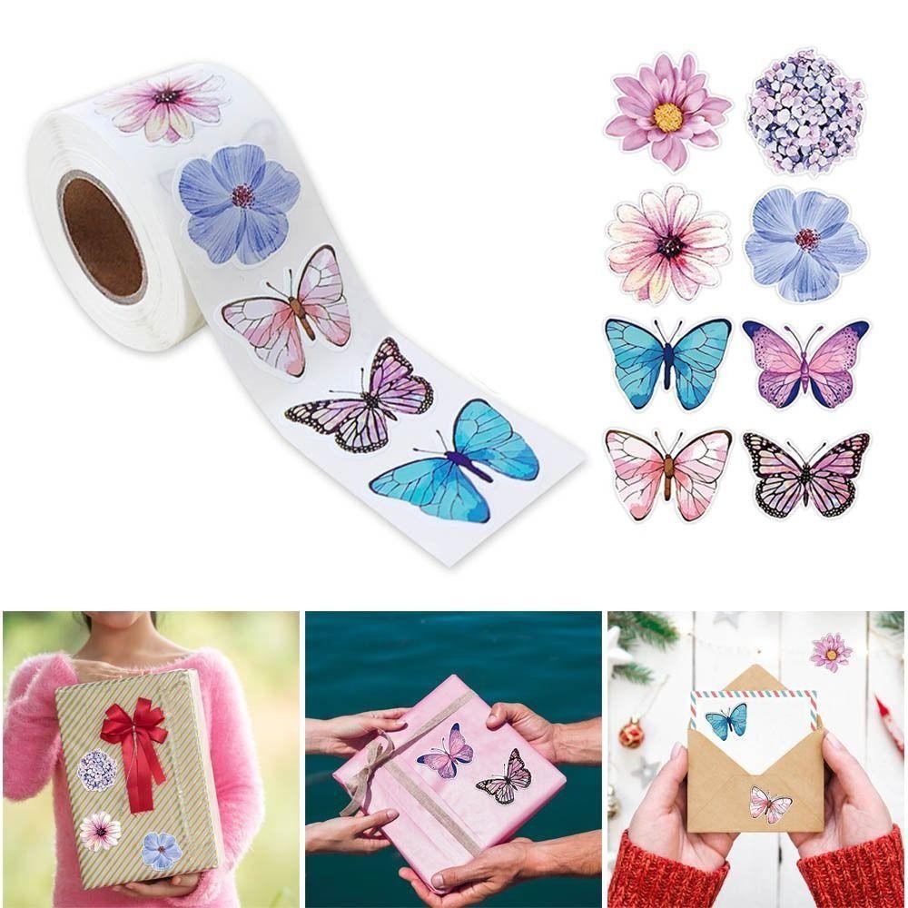 500Pcs Label Stickers DIY Sticker Roll Colorful Butterfly Flowers Stickers  Gifts
