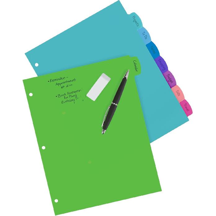 Avery Write & Erase 8 Tabs Pastel Plastic Divider for 3 Ring Binders, 3 Sets (8 Colors)