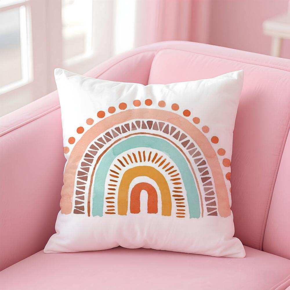 Rainbow Print Cushion Cover Linen Pillowcase Cover Soft Decor for Sofa Home Room