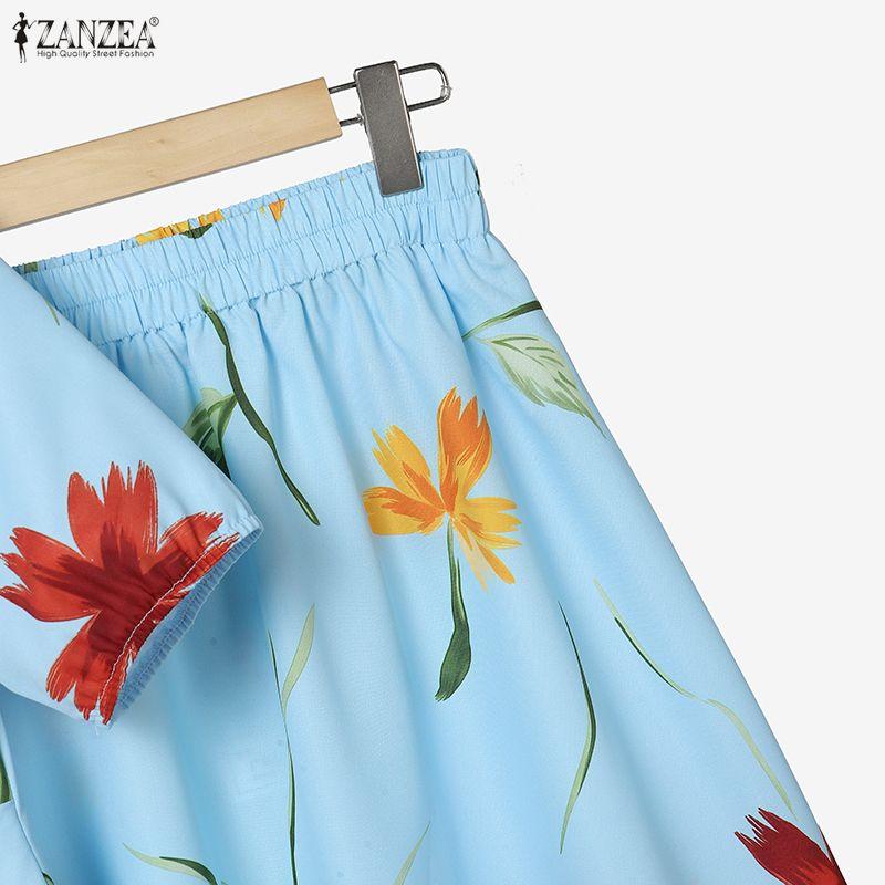 ZANZEA Women Short Sleeve Blouse and Long Skirts Floral Print Two Piece Suit Sets