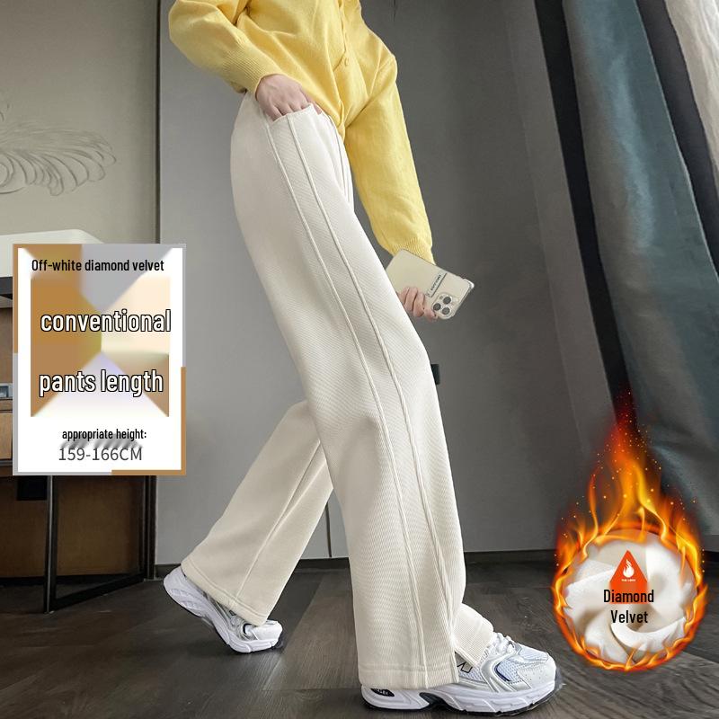 Женские широкие спортивные брюки из овечьей шерсти, осенне-зимние зауженные прямые, высокие плюс бархат, очень длинные, верхняя одежда хлопковые брюки.