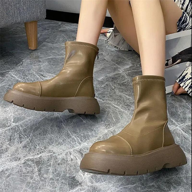 Rear Zipper Martin Boots Women's Autumn 2025 New Single Boots Thick Sole Heightening Versatile British Style Small Short Boots