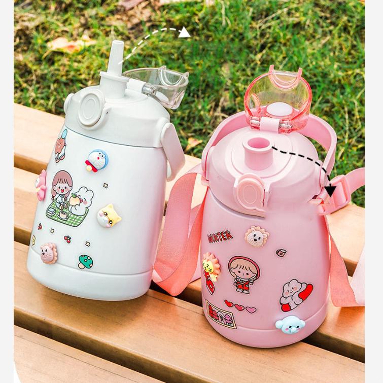 Чашка-термос большой емкости с соломой и ремешком, пищевой экологически чистый материал, бутылка для воды 1,1 л для женщин и мужчин, Лар