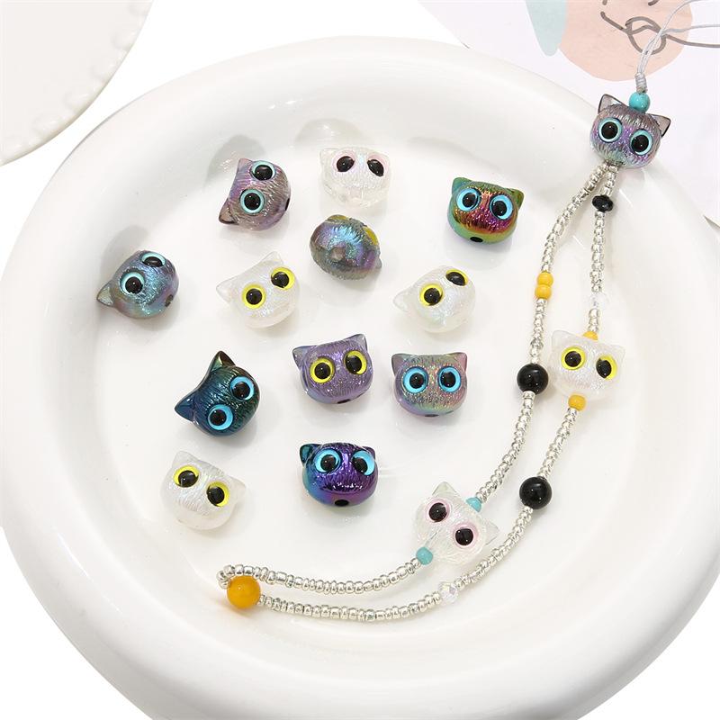 Handmade Beads Acrylic Cartoon Animal Cat Beads Small Waking Lion Straight Hole Beads Children's Handmade Diy Beading String Jewelry Accessories