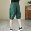 Women Shorts Mid-rise Elastic Waist Knee-Length Pants Solid Color Loose Fit Short Pants Streetwear
