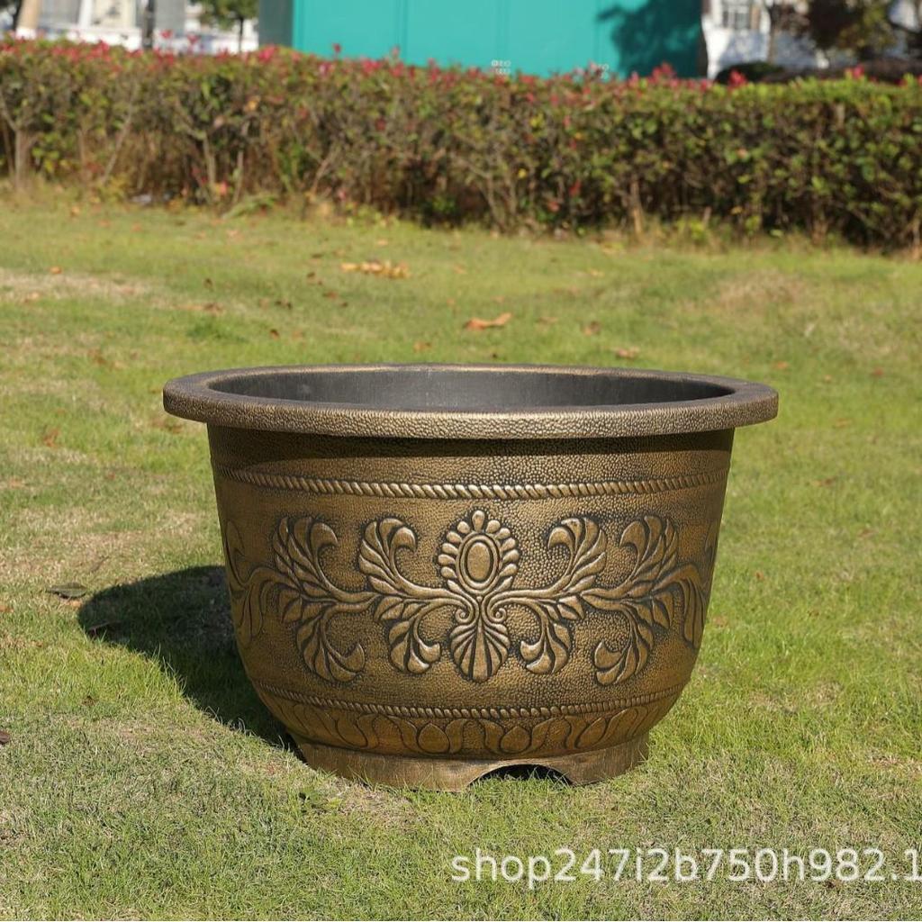 Large Round Imitation Copper Resin Flower Pot for Outdoor Trees and Water Lilies