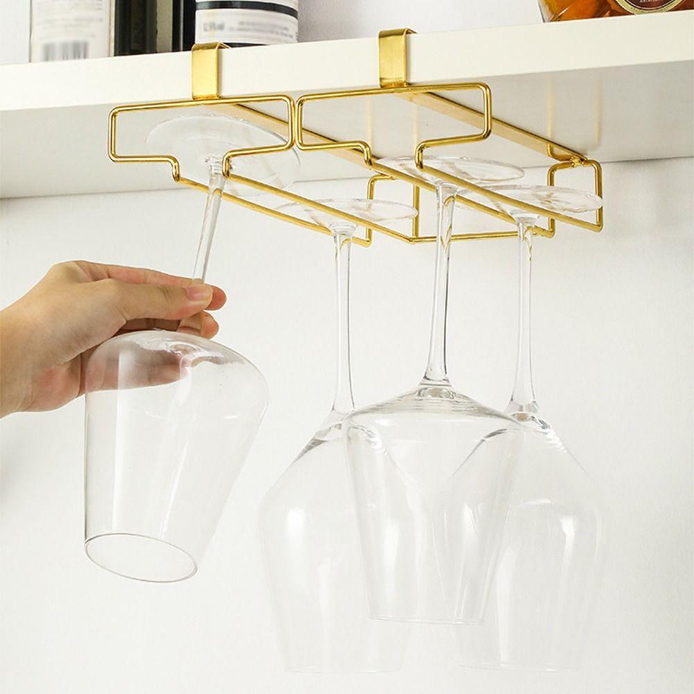 Two Rows Wine Glass Hanging Rack Lightweight Kitchen Storage Shelf Cabinet Storage