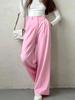 Розовые широкие брюки для женщин, лето 2023, элегантные свободные офисные женские длинные брюки с высокой талией, шикарные брюки длиной до пола, уличная одежда
