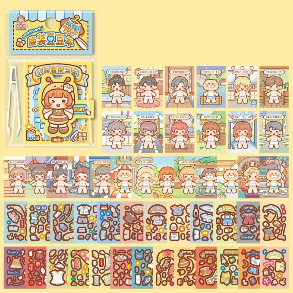 Pre-Cut Stickers Mini Dress-Up Sticker Book Cartoon Style Outfit Sticker Book Scrapbook Decorating