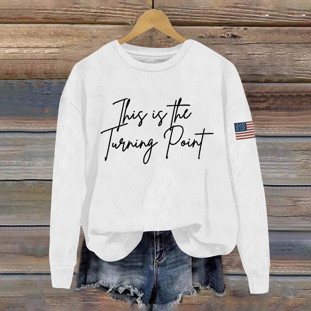 Ladies Fashion Casual Long Sleeve Printed Round Neck Pullover Top