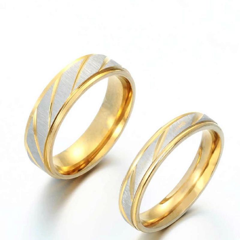 1pcs New Gold Color Ring Stainless Steel Couple Ring Fashion Batch Striped Ring Jewelry