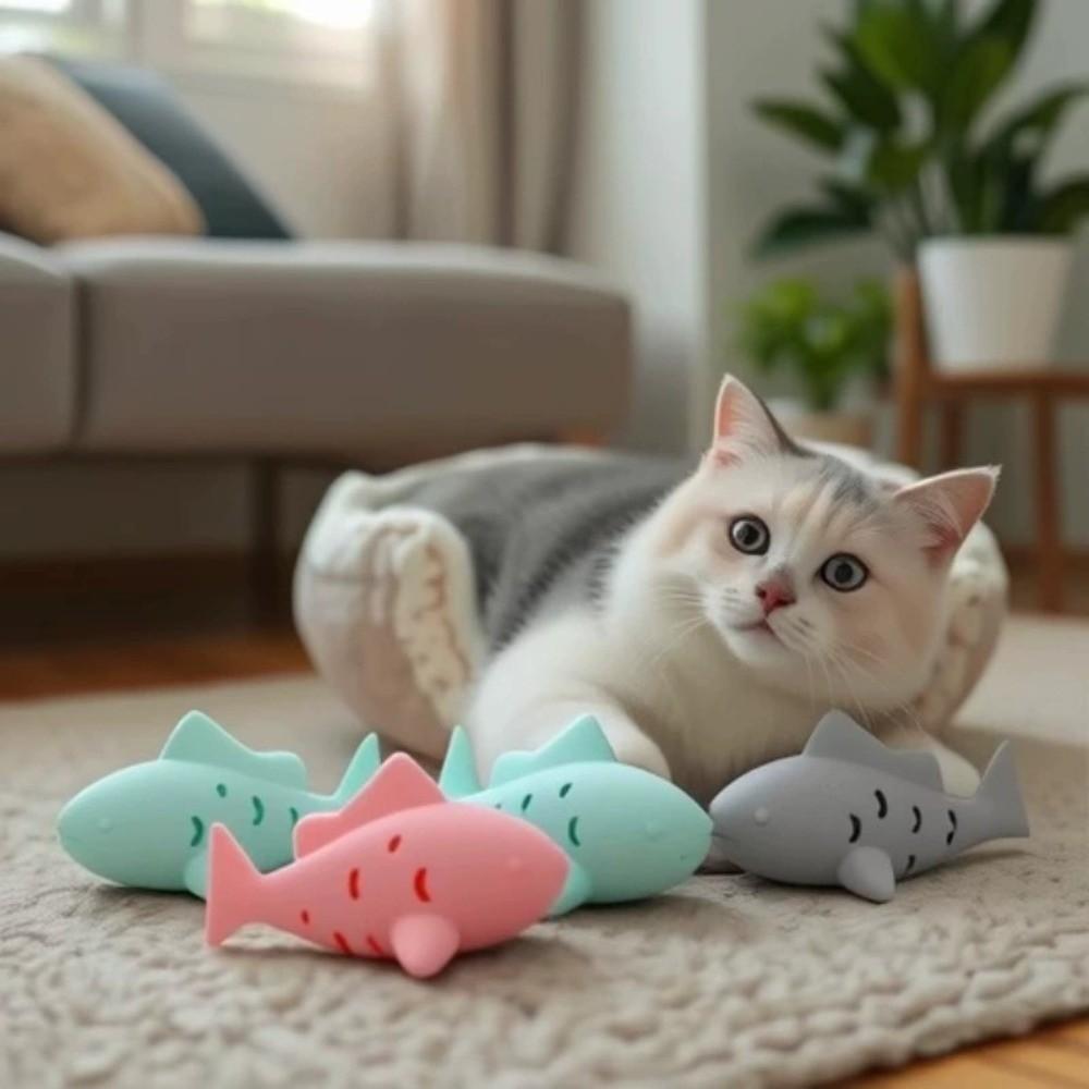 Игрушка-дозатор лакомств для кошек в форме рыбы, с утечкой корма, силиконовая кормушка для лакомств, для чистки зубов, устойчивая к укусам, интерактивная игрушка для кошек