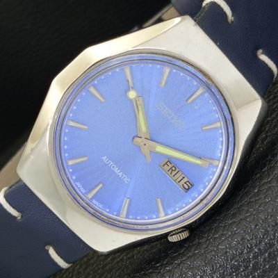 ВИНТАЖНЫЕ МУЖСКИЕ АВТОМАТИЧЕСКИЕ ЧАСЫ SEIKO JAPAN 7009A С ЦИФЕРБЛАТОМ НЕБЕСНО-ГОЛУБОГО ЦВЕТА a701337-5