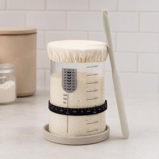 Sealed Jar, Sourdough Starter Kit with Date-Marked Feeding Tape, Large Wide Mouth Glass Jars for Active Fermentation