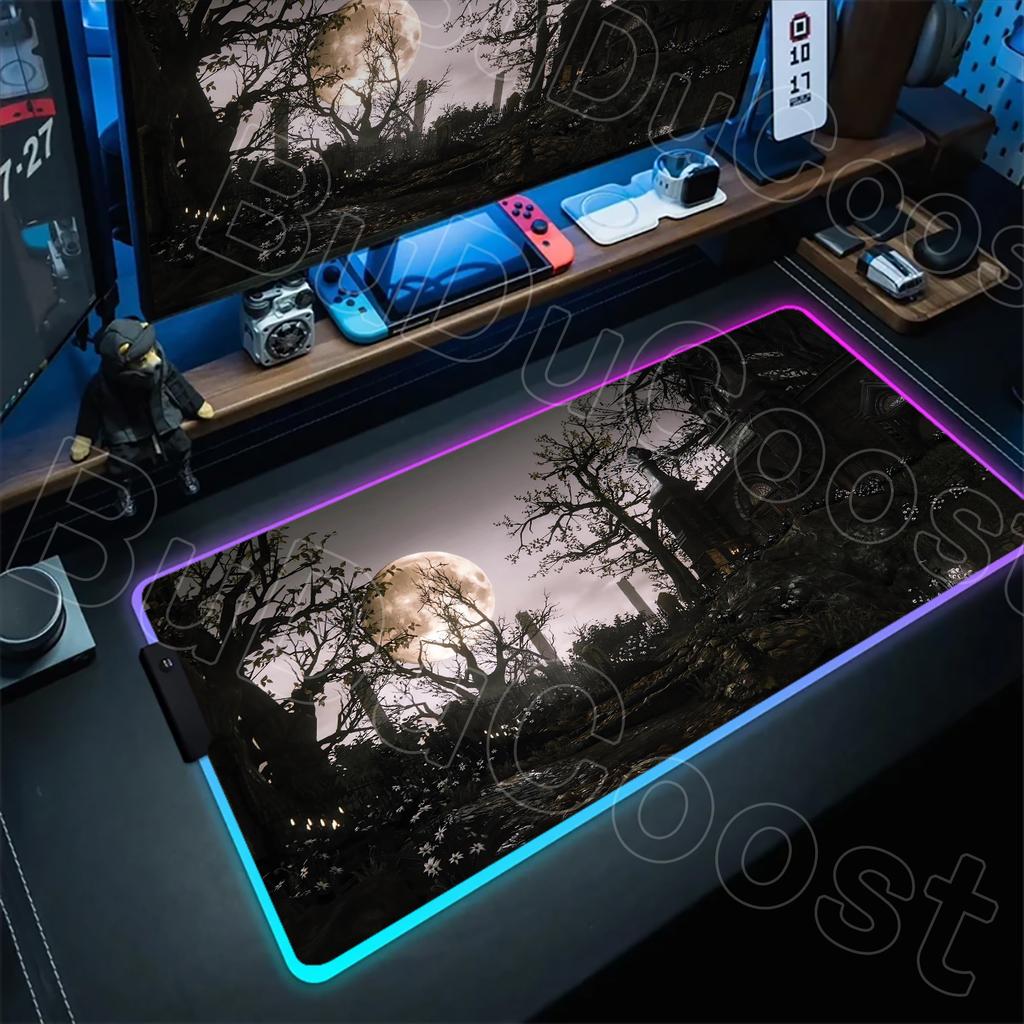 B-Bloodborne Large Gaming RGB Mouse Pad Office Laptop Accessories Non-Slip Rubber Mousepad Anime Cartoon New HD Desk Mats Carpet