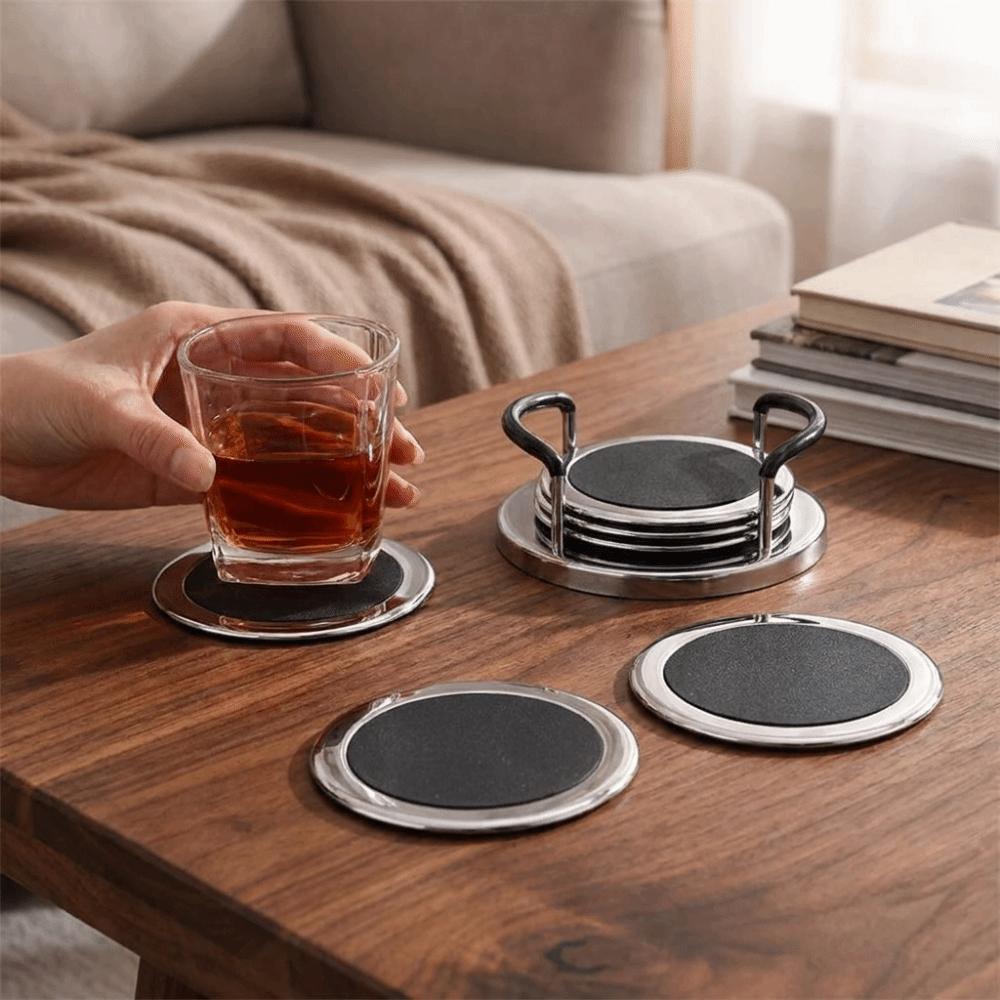 6PCS/SET Round Stainless Steel Coaster Minimalist Drink Pad Creative Insulation Cup Mat Bar