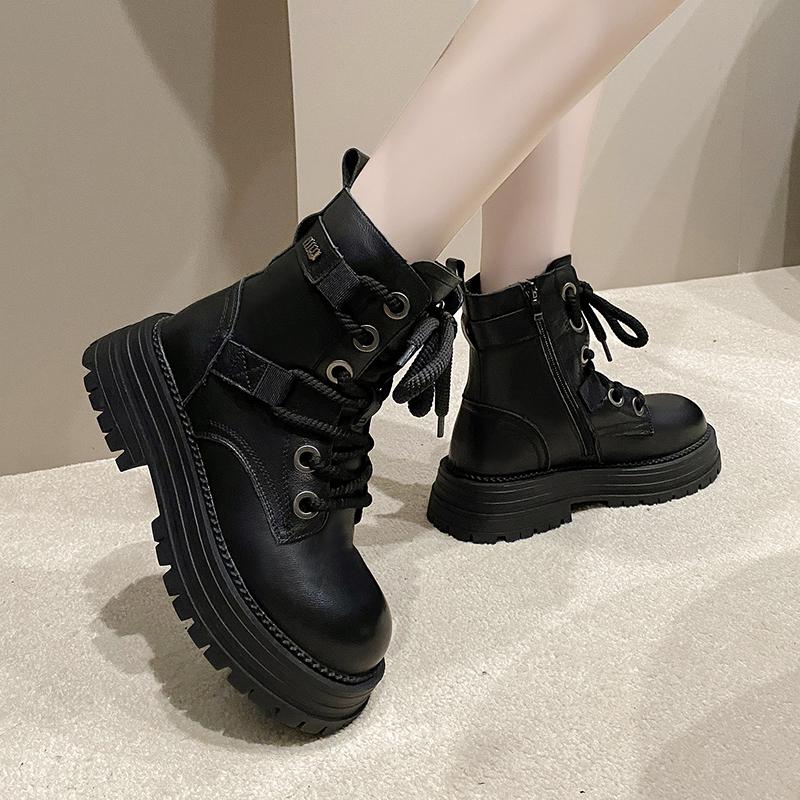 Ботинки Combat Boots с пряжкой на ремне и платформе, женские, на толстом каблуке, со шнуровкой, женские, короткие, с боковой молнией, кожаные, женские, обувь