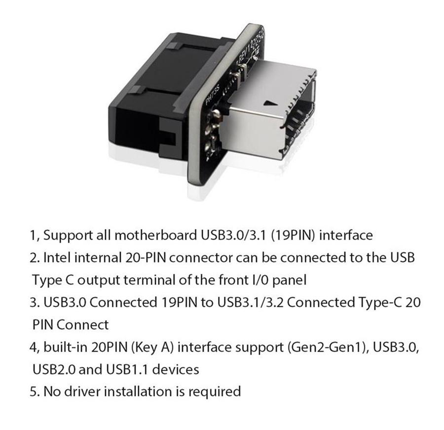 Адаптер USB TYPE-E 90 градусов, передний порт-разъем TYPE C для материнской платы ПК