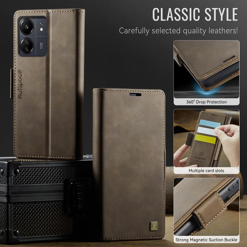 Чехол-кошелек для Xiaomi Redmi 13C/ Redmi 13C 5G со слотами для карт и подставкой, кожаный чехол с защитой 360°