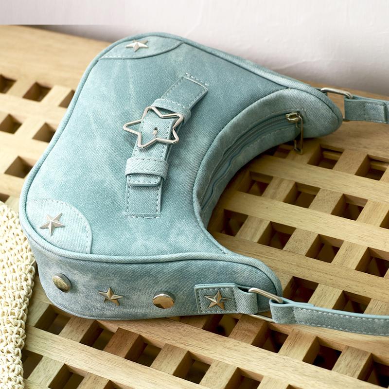 Vintage Casual Cute White Star Shoulder Underarm Tote Bag Ladies Sling Bags Leather Zip Purses Handbags For Women