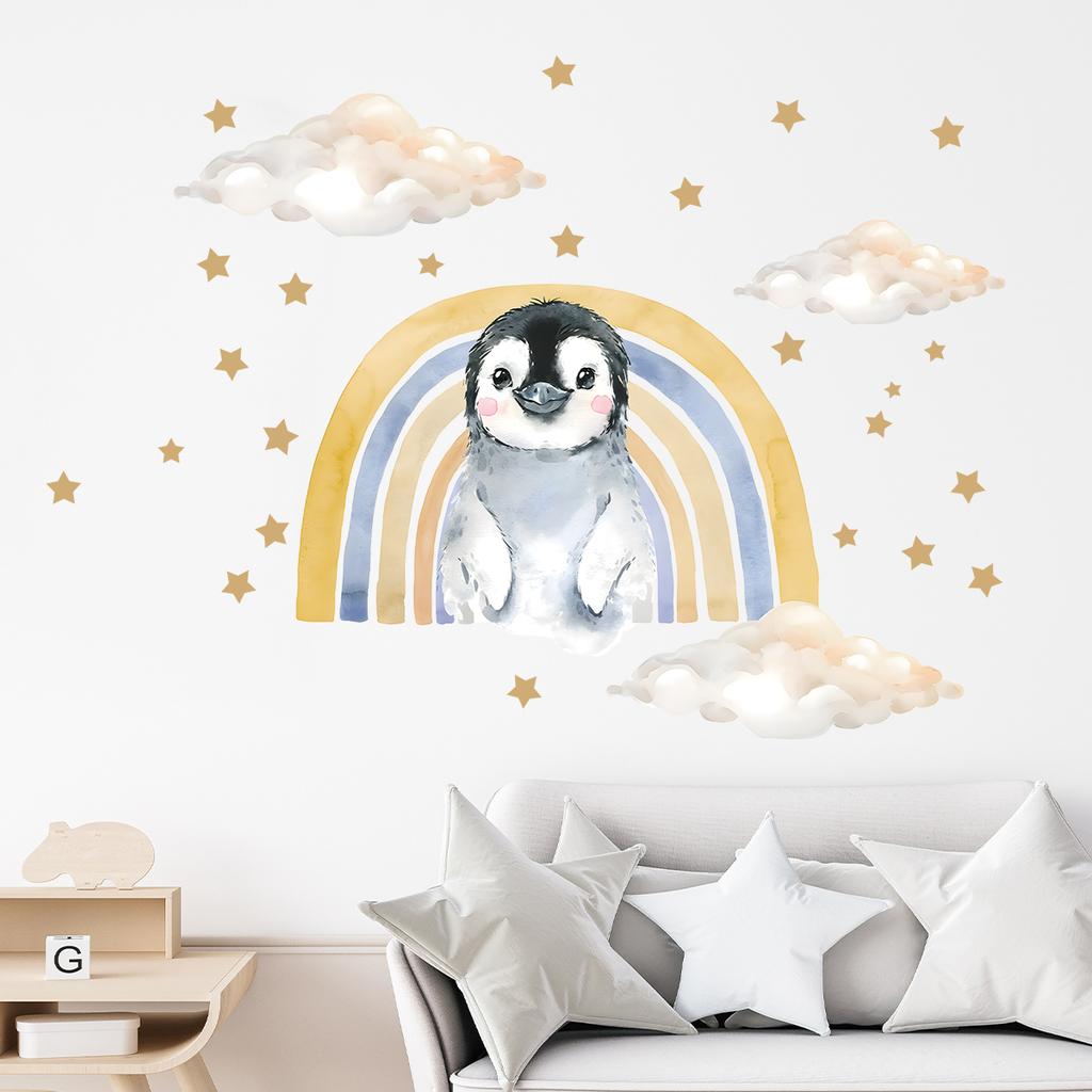 Cartoon Cute Star Rainbow Cloud Penguin Wall Stickers Decoration for Bedroom Wall Decals Kids Room Nursery Home Living Room