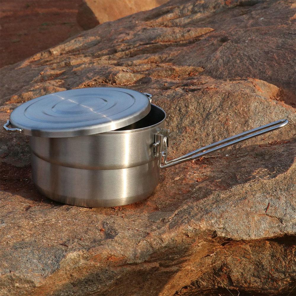 1.5L Stainless Steel Lunch Case with Storage Bag Camping Pot for Backpacking Hikiing Fishing