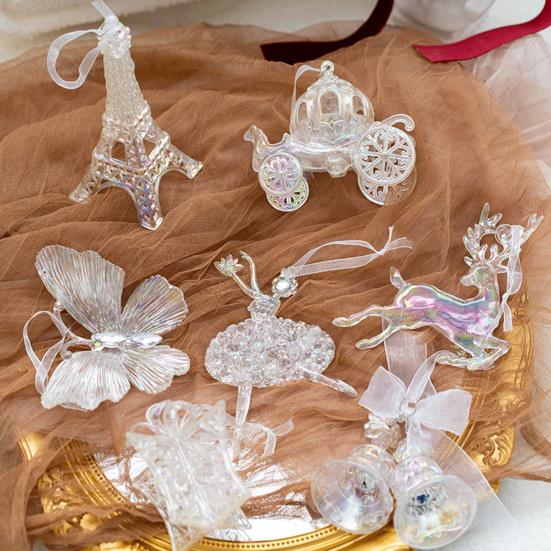 Рождественское украшение Милая 3D карета Балерина Бабочка Лось Колокольчик Шармы Прозрачный Цветной Акриловый Подвесной Кулон Украшения для Рождественской елки Дом