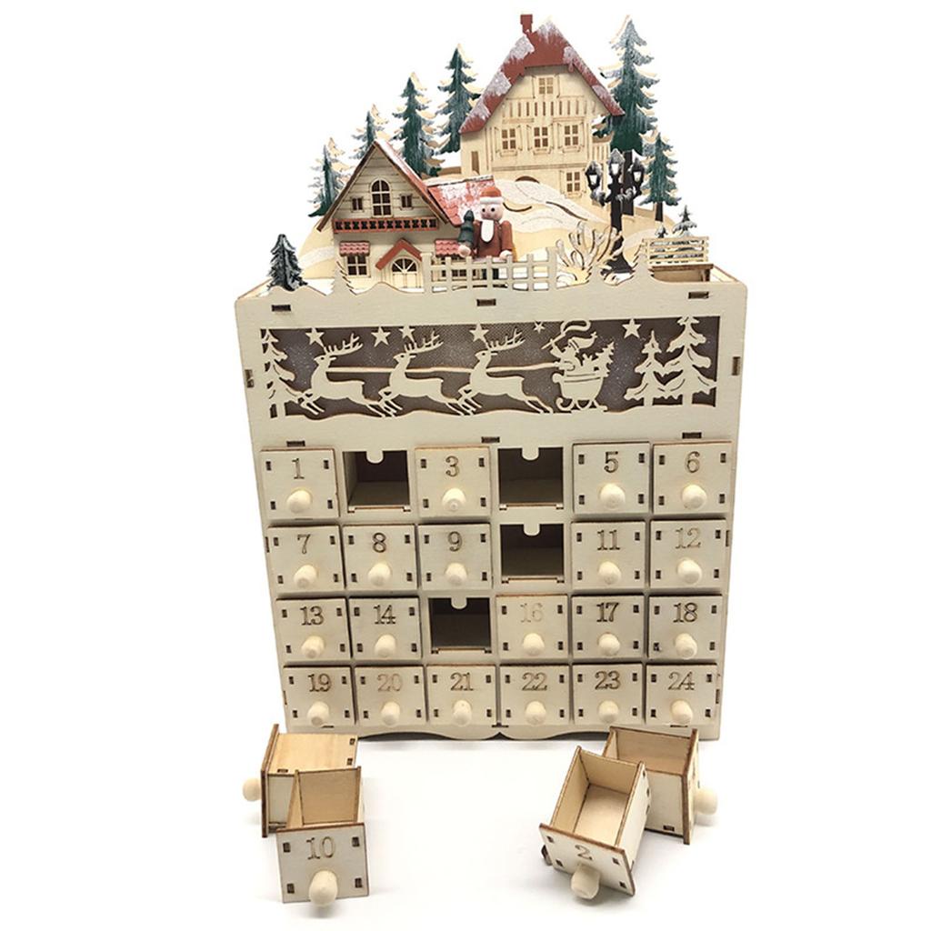 Wooden Christmas Advent Calendar Reusable 24 Days Countdown Decoration Detachable Drawers Box Tabletop DIY Countdown Calendar