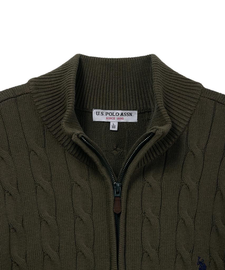 USPOLOASSN Cable Half-Zip Knit_Khaki