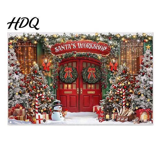 Декоративный полиэстеровый гобелен С Рождеством Фон для фотосъемки 70" x 45" Венок Подарочная коробка Фото Снежная страна Праздничная тема Фон Зима