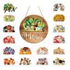 Outdoor Welcome Sign For Porch Interchangeable Seasonal for Front Door, 12 Inch Round Wood Hanging Festive Holiday Door Hanger with 15/16 Ornaments