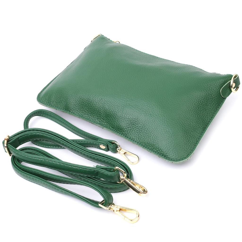 Original Women's Clutch Bag with Two Straps Made of Genuine Leather Vintage 22647 Green