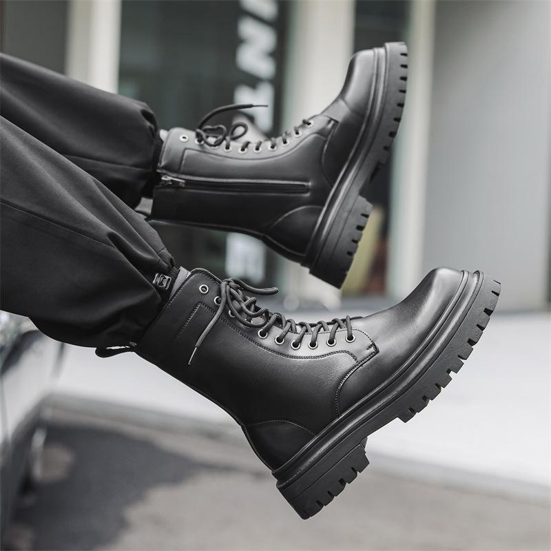 Высокие ботинки Мартин мужские в британском стиле, высокие, на шнуровке, рабочие, ботинки-локомотивы, мужские, увеличивающие рост, зимние кожаные ботинки 2840-J