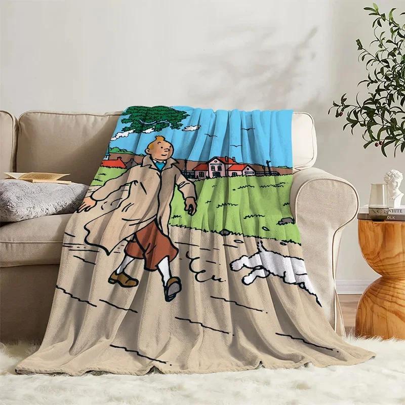 Anime Blanket Tintins Flannel Sofa Camp Nap Bedspread Soft Blanket Fleece Home Textile Birthday Gift Blanket Bedroom Decor#(1)