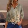 Women's T Shirt Tee Print Button 3/4 Sleeve Daily Weekend Fashion Basic V- Neck Regular Top