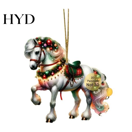 Christmas Tree Horse Charm 2D Ornament Acrylic Flat Hanging Decoration Keepsake for Lovers Gifts Festive Decor Gift