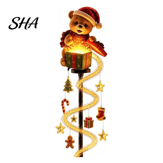 Creative Lawn Stakes for Parties Solar Christmas Garden Stake Light, Cute Gingerbread House/Elf Boy/Bear Outdoor Waterproof Lights Pathway Lamp