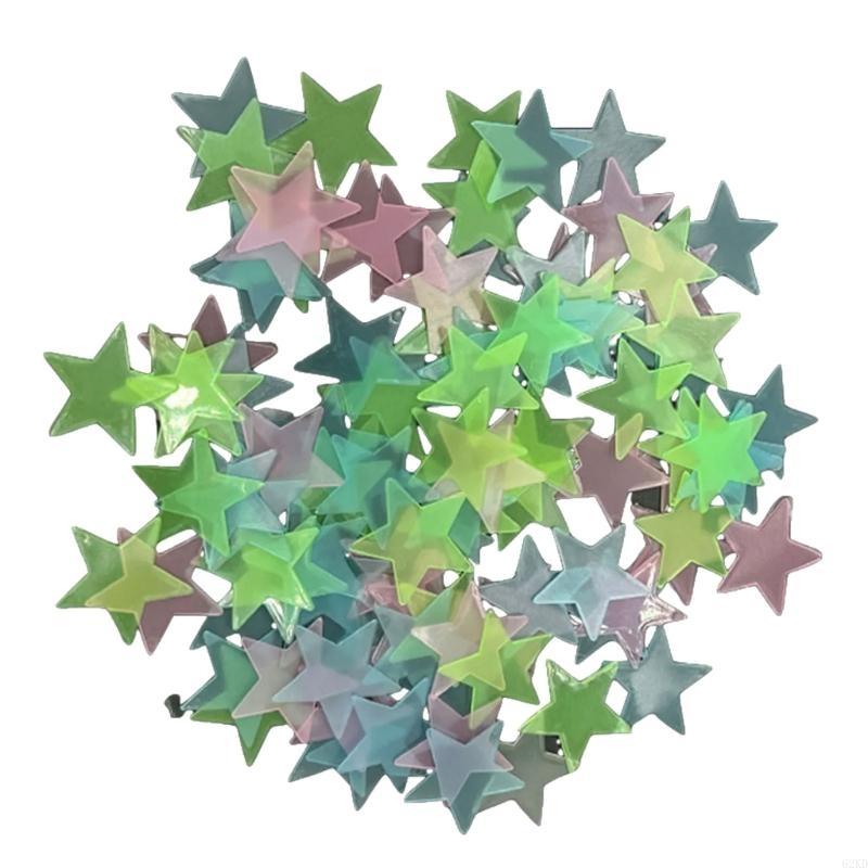 62KD 100 шт. 3 см Флуоресцентные светящиеся в темноте наклейки-звездочки для декора детской спальни