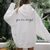 Large Size Shoulder Sleeve Women'S Fleece Sweater Plain Letter Print Kangaroo Pocket Drawstring Print Hoodie