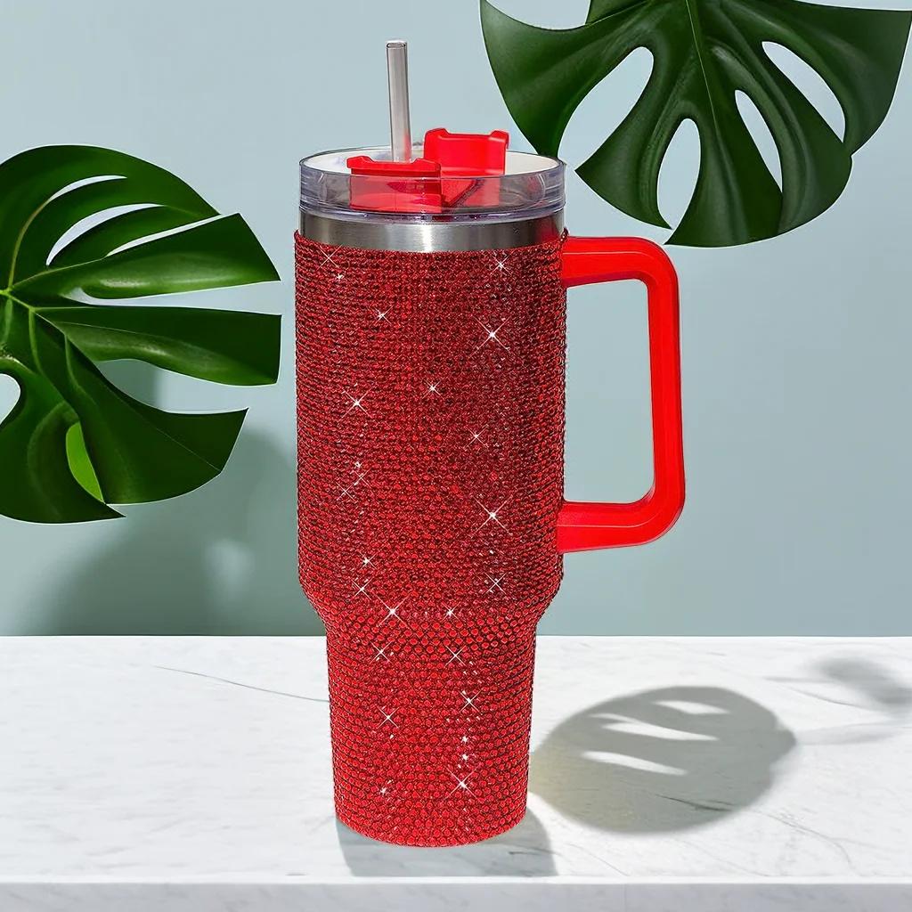 40-унциевый стакан с ромбовидной ручкой и принтом коровьего леопарда, современный стакан, термокружка, многоразовая бутылка для воды из нержавеющей стали, дорожная кружка